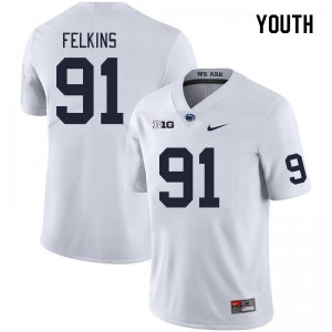 Youth Alex Felkins White Nittany Lions College Football #91 Jersey 535645-652